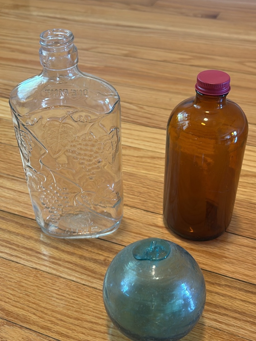 Decorative Glass Bottle and Orb Set - Clear, Amber, Aqua - Unbranded